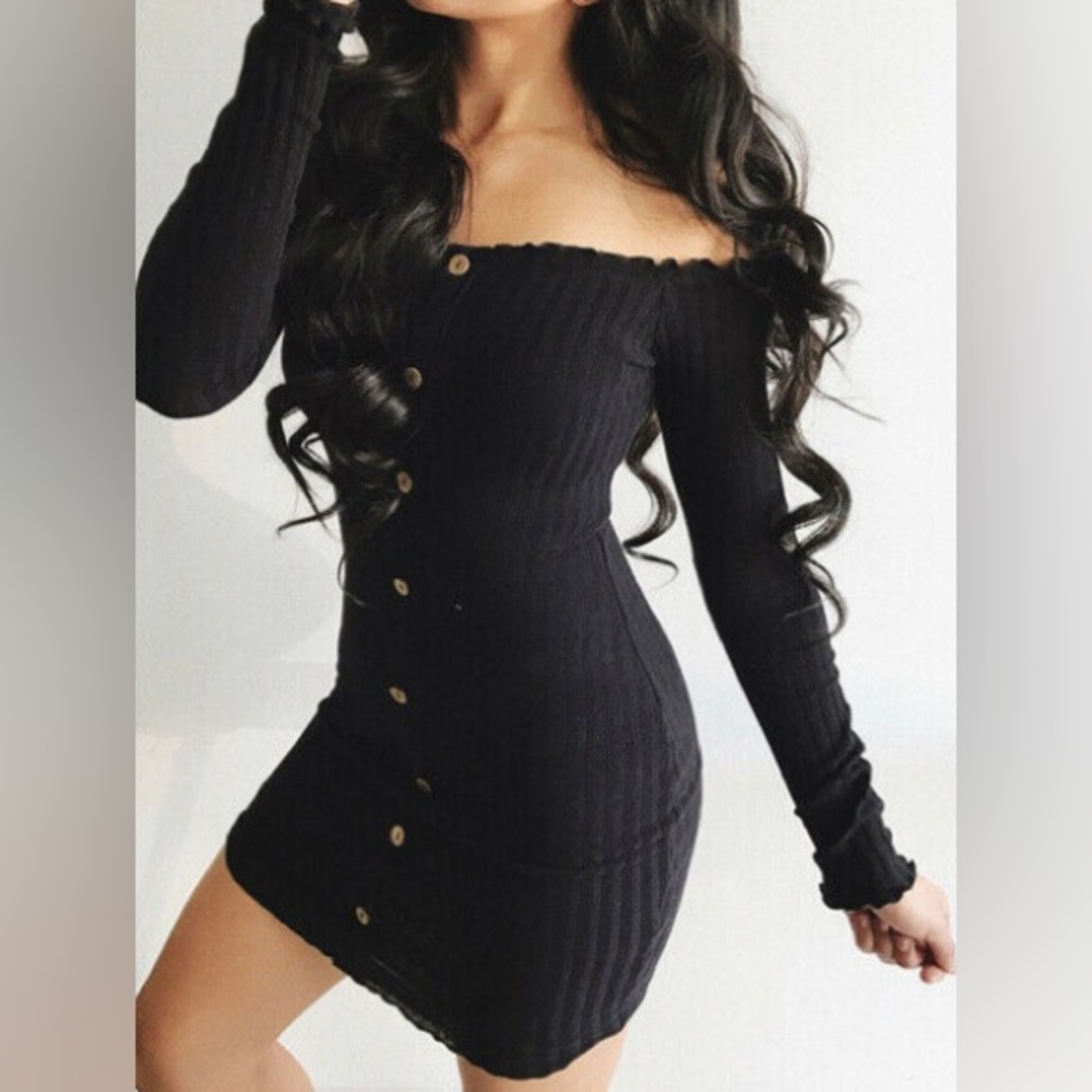 Fashion Nova Off The Shoulder Black Mini Dress NWOT